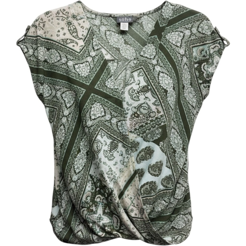 SOHO NY & Co JEANS Women's Sz M Paisley Print  V-Neck Surplice Blouse Top Shirt